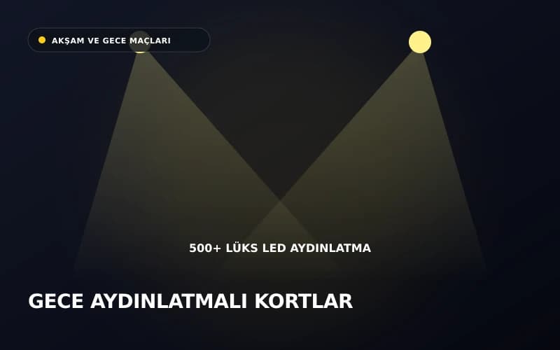 500 lüks projektörlerle aydınlatılmış gece tenis kortu
