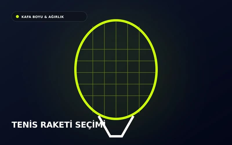 Tenis raketi kafa boyu ve kordaj deseni teknik şeması